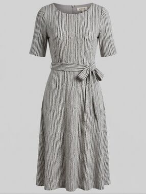 Vintage Kasper Short Sleeve Maxi Grey Polka Dot Festival Dress With Belt Size 8